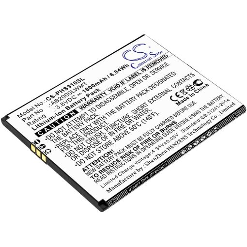 Philips AB2000LWMT Battery Replacement for Xenium CTS310X & S310X - 1